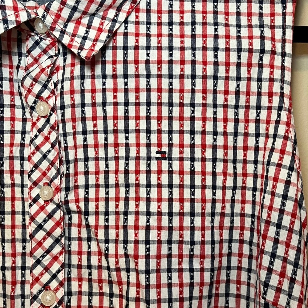 Tommy Hilfiger Shirt Dress Red White Blue Plaid Belted Sleeveless Cotton Size 14 - Picture 4 of 8